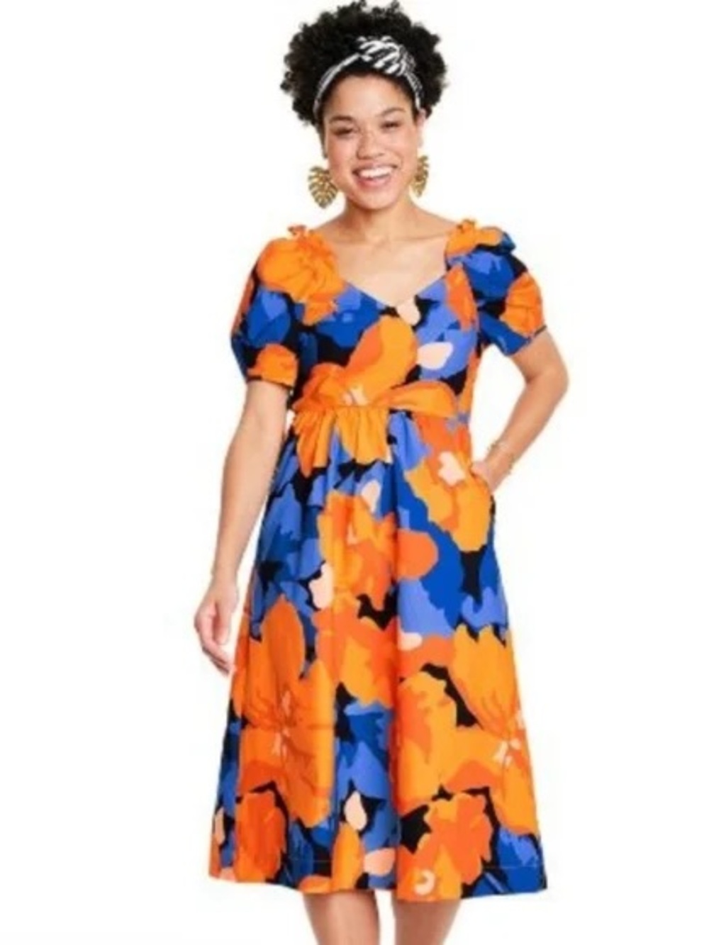 Tabitha Brown NWT Floral Print Puff Sleeve Tie Back Midi Dress Target Sz14